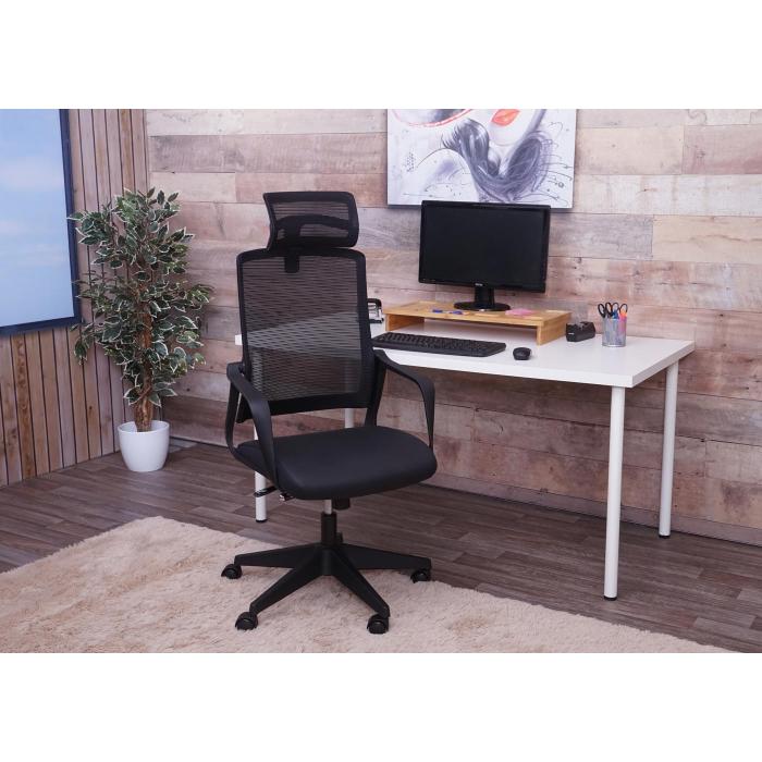 Brostuhl HWC-J52, Drehstuhl Schreibtischstuhl, ergonomisch Kopfsttze, Kunstleder ~ schwarz
