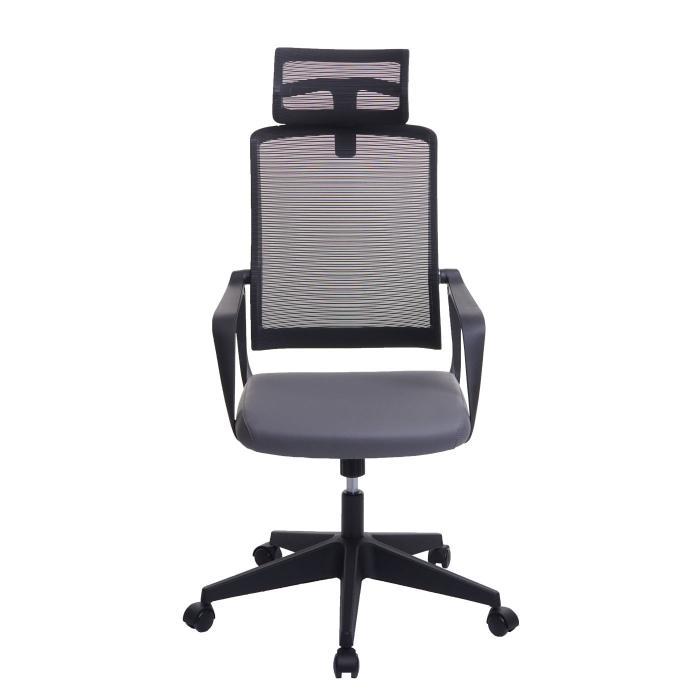 Brostuhl HWC-J52, Drehstuhl Schreibtischstuhl, ergonomisch Kopfsttze, Kunstleder ~ grau