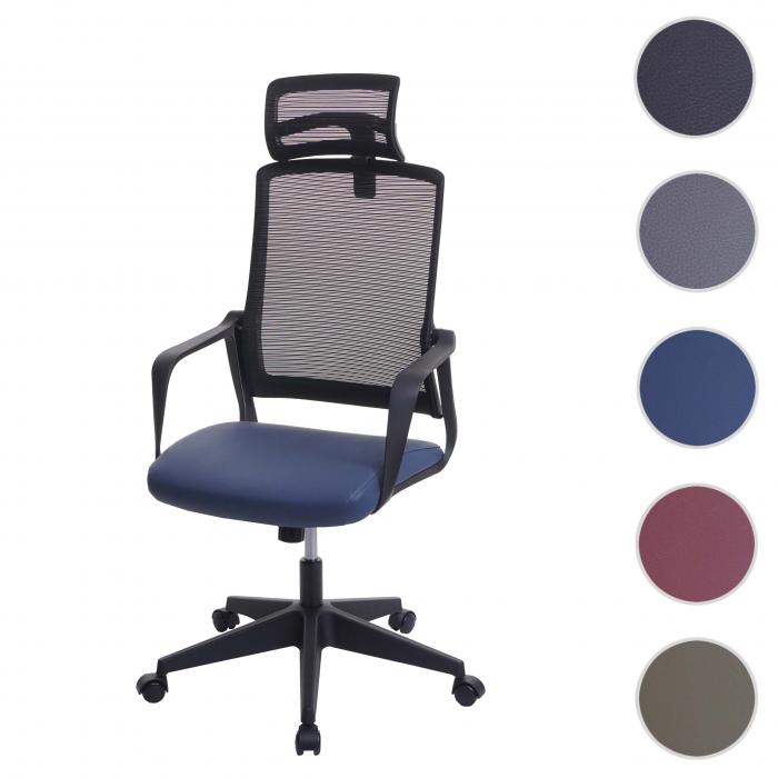 Brostuhl HWC-J52, Drehstuhl Schreibtischstuhl, ergonomisch Kopfsttze, Kunstleder ~ blau-grau