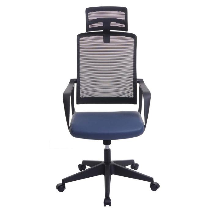 Brostuhl HWC-J52, Drehstuhl Schreibtischstuhl, ergonomisch Kopfsttze, Kunstleder ~ blau-grau