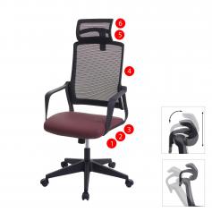 Bürostuhl HWC-J52, Drehstuhl Schreibtischstuhl, ergonomisch Kopfstütze, Kunstleder ~ bordeaux-rot