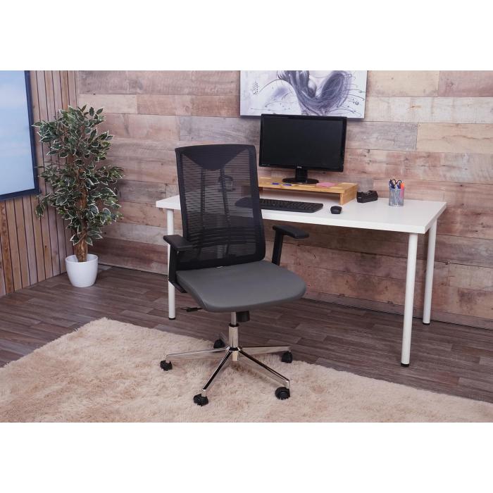Brostuhl HWC-J53, Drehstuhl Schreibtischstuhl, ergonomisch Kunstleder ~ grau