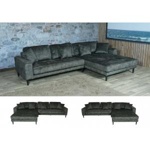 Ecksofa HWC-J54, Couch Sofa 3-Sitzer L-Form Liegeflche links/rechts 295cm ~ Samt olivgrn