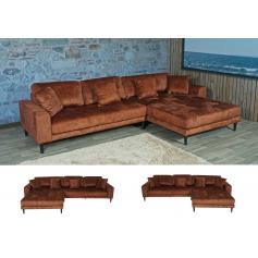 Ecksofa HWC-J54, Couch Sofa 3-Sitzer L-Form Liegefläche links/rechts ~ Samt rost-rot