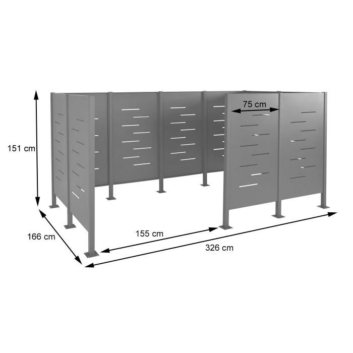 Mlltonnen-Zaun HWC-J55, Mlltonnenverkleidung Mlltonnenaufbewahrung, 151x326x166 Metall ~ Edelstahl