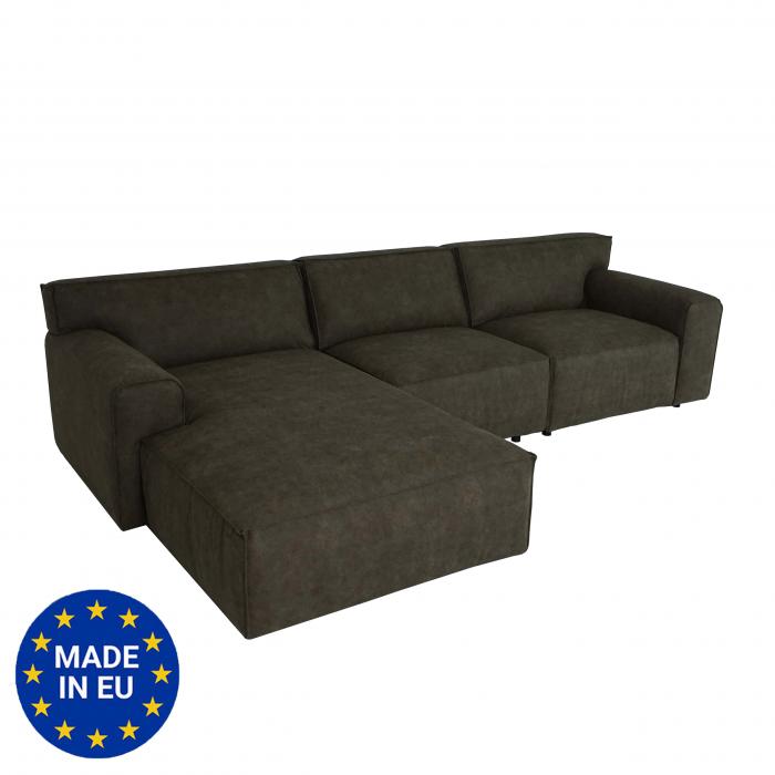 Retourenware | Ecksofa HWC-J59, Couch Sofa mit Ottomane links, Made in EU, wasserabweisend 295cm ~ Kunstleder grau-braun