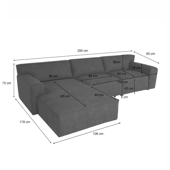 Retourenware | Ecksofa HWC-J59, Couch Sofa mit Ottomane links, Made in EU, wasserabweisend 295cm ~ Kunstleder grau-braun