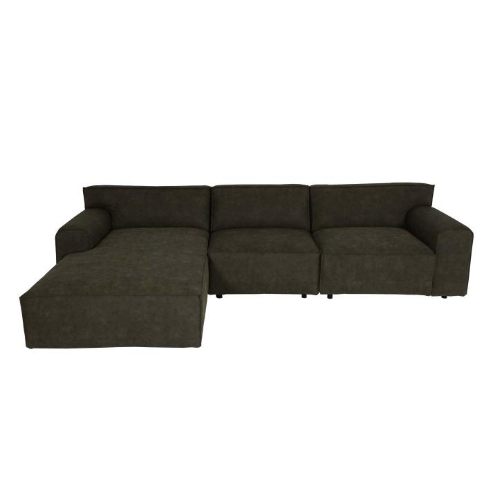 Retourenware | Ecksofa HWC-J59, Couch Sofa mit Ottomane links, Made in EU, wasserabweisend 295cm ~ Kunstleder grau-braun
