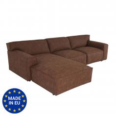 Ecksofa HWC-J59, Couch Sofa mit Ottomane links, Made in EU, wasserabweisend ~ Kunstleder braun
