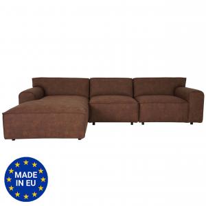 Retourenware | Ecksofa HWC-J59, Couch Sofa mit Ottomane links, Made in EU, wasserabweisend 295cm ~ Kunstleder braun