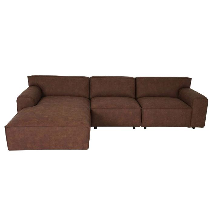 Retourenware | Ecksofa HWC-J59, Couch Sofa mit Ottomane links, Made in EU, wasserabweisend 295cm ~ Kunstleder braun