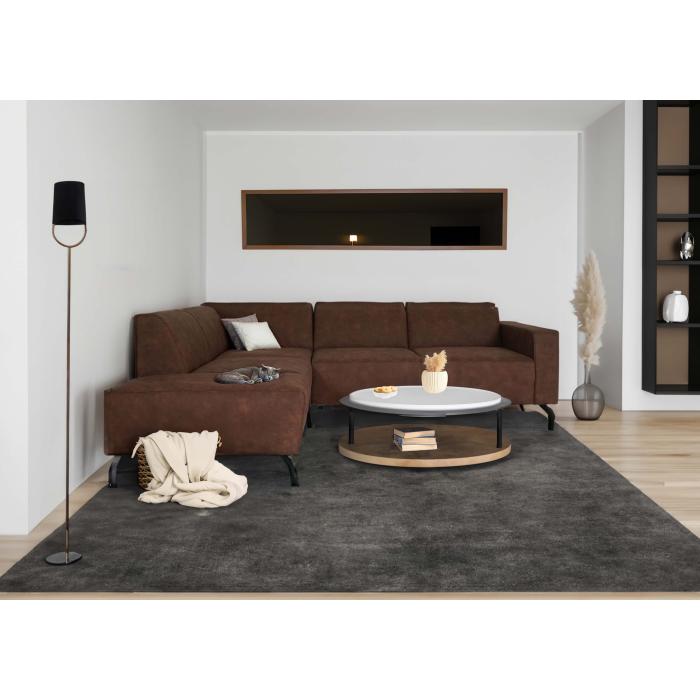 Ecksofa HWC-J60, Couch Sofa mit Ottomane links, Made in EU, wasserabweisend 247cm ~ Kunstleder grau