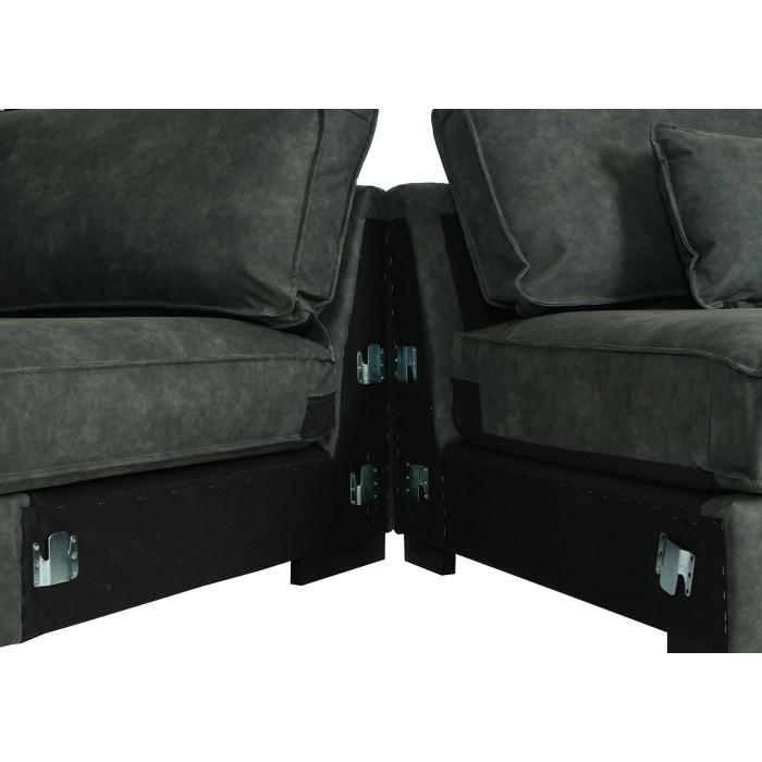 Ecksofa HWC-J58, Couch Sofa mit Ottomane links, Made in EU, wasserabweisend 295cm ~ Kunstleder grau