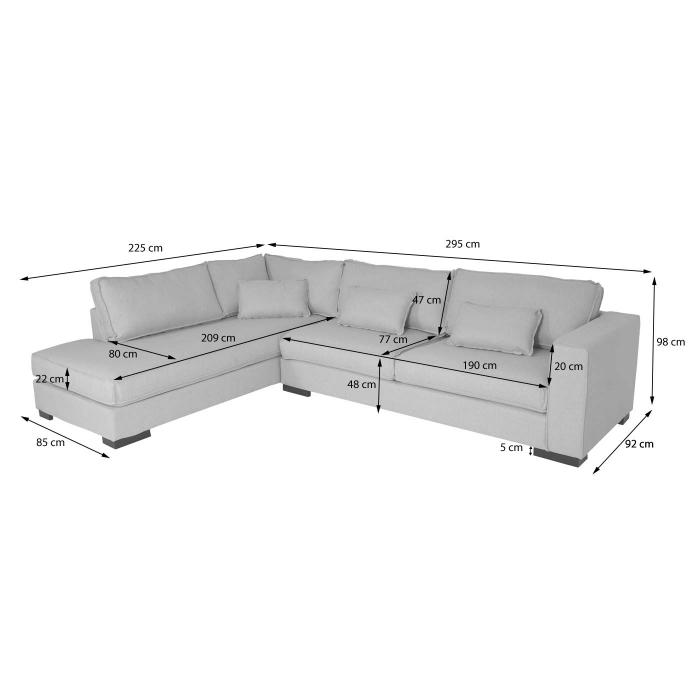 Ecksofa HWC-J58, Couch Sofa mit Ottomane links, Made in EU, wasserabweisend 295cm ~ Stoff/Textil sand-braun