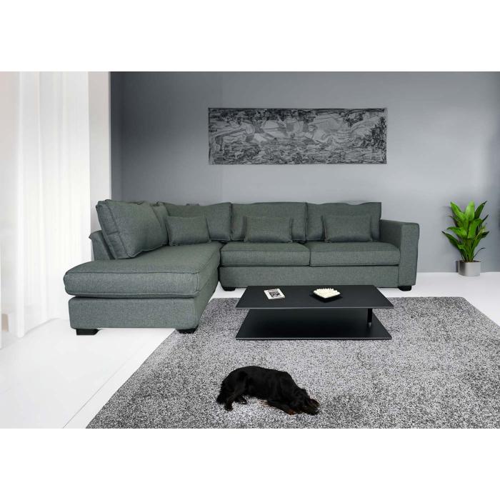 Ecksofa HWC-J58, Couch Sofa mit Ottomane links, Made in EU, wasserabweisend 295cm ~ Kunstleder grau