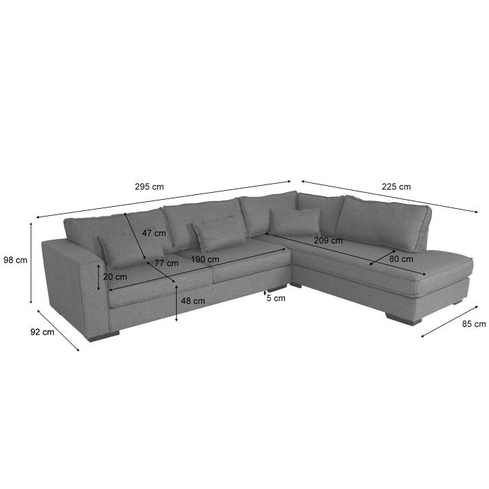 Ecksofa HWC-J58, Couch Sofa mit Ottomane rechts, Made in EU, wasserabweisend 295cm ~ Stoff/Textil grau