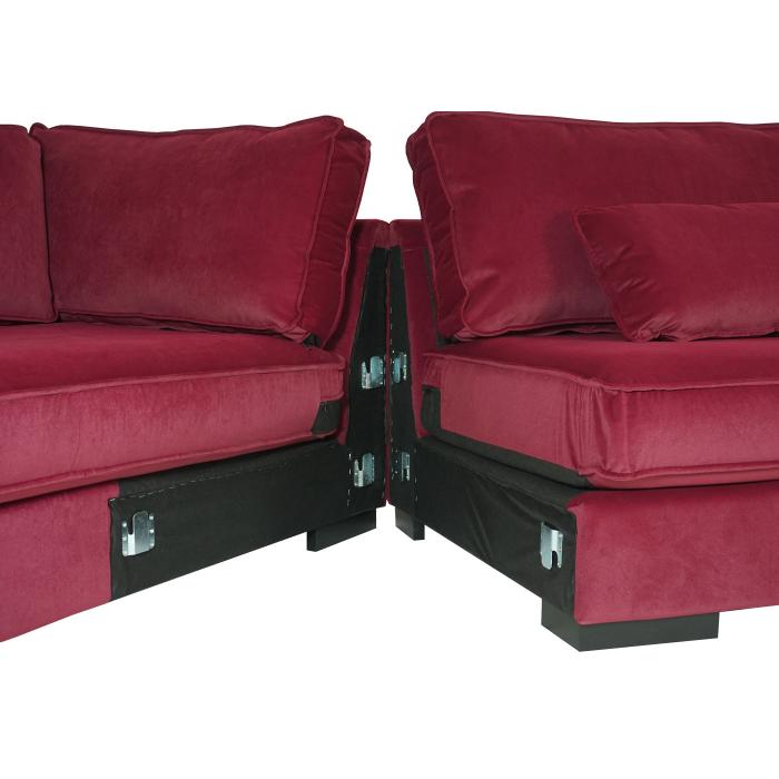 Retourenware | Ecksofa HWC-J58, Couch Sofa mit Ottomane links, Made in EU, wasserabweisend 295cm ~ Samt bordeaux-rot