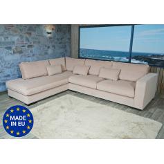 Ecksofa HWC-J58, Couch Sofa mit Ottomane links, Made in EU, wasserabweisend ~ Samt sand