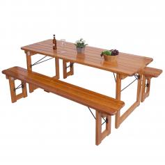 Bierzeltgarnitur HWC-J61, Gartengarnitur Tisch + 2x Bank, Gastronomie-Qualität, klappbar Holz lackiert, 180cm
