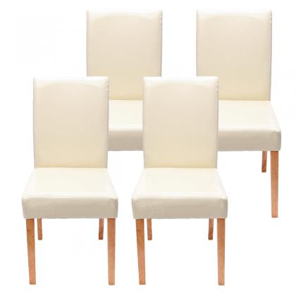 4er-Set Esszimmerstuhl Stuhl Kchenstuhl Littau FSC-zertifiziert ~ Kunstleder, creme helle Beine