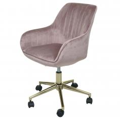 Bürostuhl HWC-J62, Drehstuhl Schreibtischstuhl Lehnstuhl Stuhl, Samt mit Armlehne goldenes Fußkreuz ~ rosa
