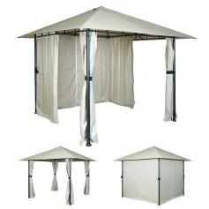 Pergola HWC-J63, Garten Pavillon Terrassenberdachung mit Seitenwand, 3x3m ~ creme-beige