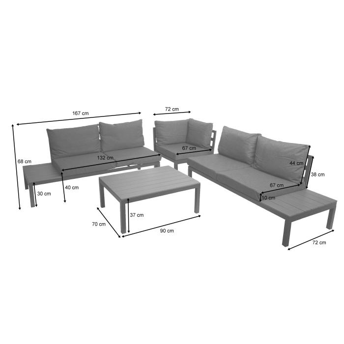 Garten Garnitur HWC-H54b, Garnitur Sitzgruppe Garten-/Lounge-Set Sofa, Olefin Holzoptik Alu ~ Polster hellgrau