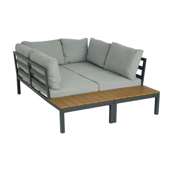 B-Ware (Kratzer SK3) | Garten Garnitur HWC-H54b, Garnitur Sitzgruppe Sofa, Olefin Holzoptik Alu ~ Polster hellgrau