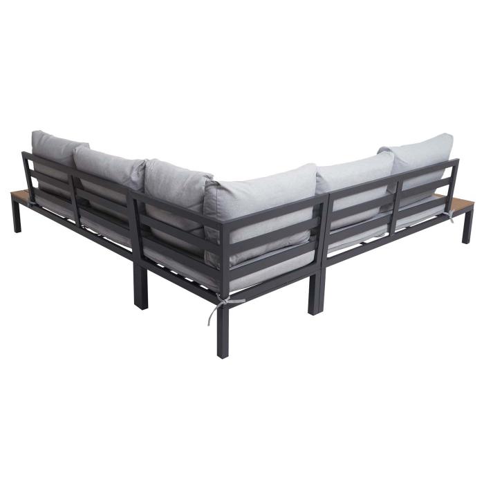 B-Ware (Kratzer SK3) | Garten Garnitur HWC-H54b, Garnitur Sitzgruppe Sofa, Olefin Holzoptik Alu ~ Polster hellgrau