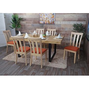 6er-Set Esszimmerstuhl HWC-G46, Kchenstuhl Stuhl, Stoff/Textil Massiv-Holz ~ naturfarbenes Gestell, orange
