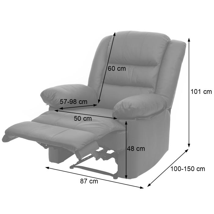 B-Ware (Flecken SK1) | Fernsehsessel HWC-G15, Relaxsessel Liege Sessel, Leder + Kunstleder 101x87x100cm ~ grau