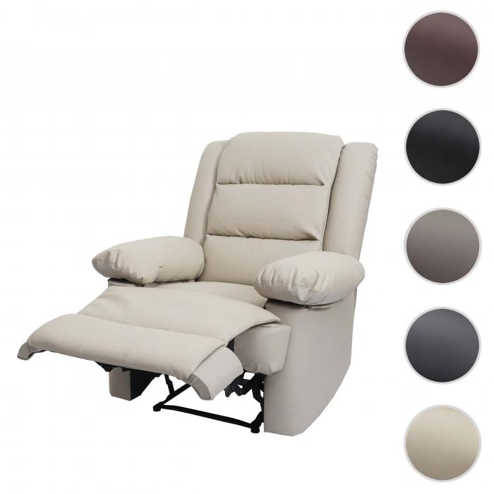 Fernsehsessel HWC-G15, Relaxsessel Liege Sessel, Leder + Kunstleder 101x87x100cm ~ creme