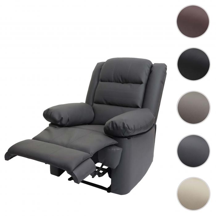 Fernsehsessel HWC-G15, Relaxsessel Liege Sessel, Leder + Kunstleder 101x87x100cm ~ grau