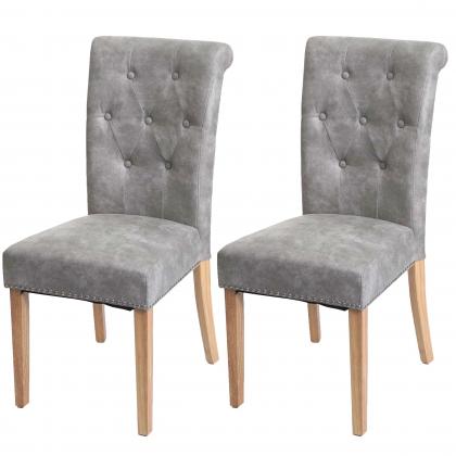 2er-Set Esszimmerstuhl Chesterfield II, Stuhl Kchenstuhl, Nieten ~ Stoff/Textil hellgrau, helle Beine