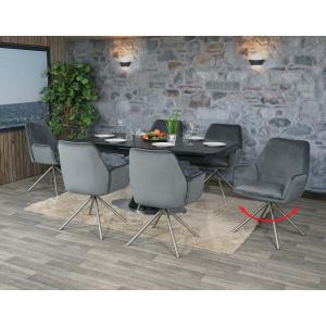 Esszimmer-Set HWC-G67, Esstisch 6x Stuhl, ausziehbar 160-200cm, drehbar, Marmor-Optik ~ dunkelgrau, Beine Edelstahl