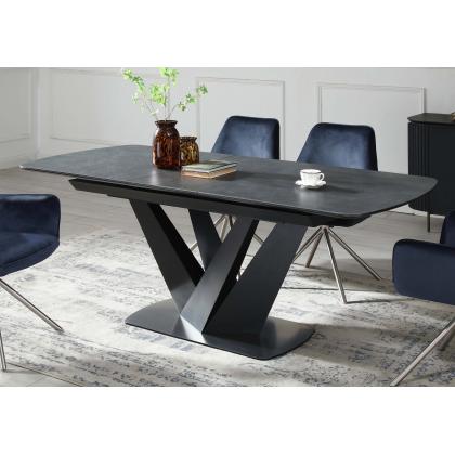 Esstisch HWC-J73, Tisch Esszimmertisch Ausziehtisch, Marmor-Optik Edelstahl Keramik ausziehbar 160-200x90 cm ~ schwarz