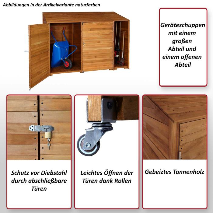 Gerteschuppen HWC-J75, Gerteschrank Gertehaus, Holz gebeizt MVG-zertifiziert, 180x250x93cm ~ naturfarben