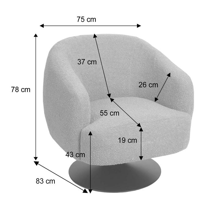 B-Ware (Quietscht/Wackelt SK1) | Lounge-Sessel HWC-J76, Cocktailsessel Sessel drehbar, Boucl Stoff Metall ~ dunkelgrau