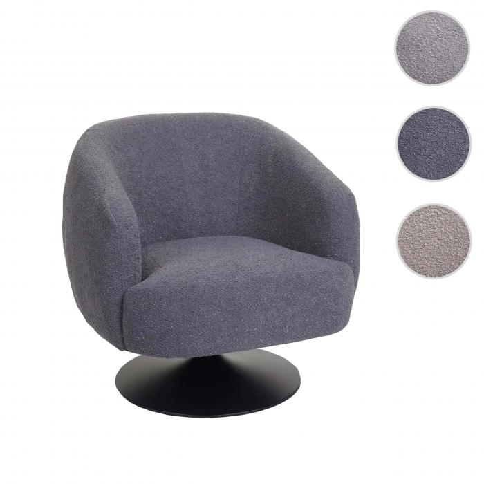 Lounge-Sessel HWC-J76, Cocktailsessel Sessel drehbar, Boucl Stoff Metall ~ dunkelgrau