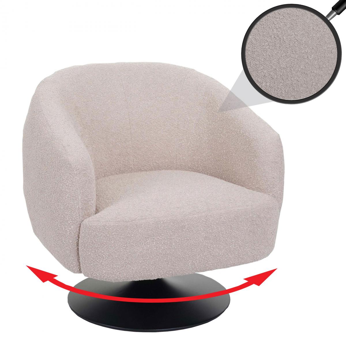 Lounge-Sessel HWC-J76, Cocktailsessel Sessel drehbar, Boucl Stoff Metall ~ creme-beige