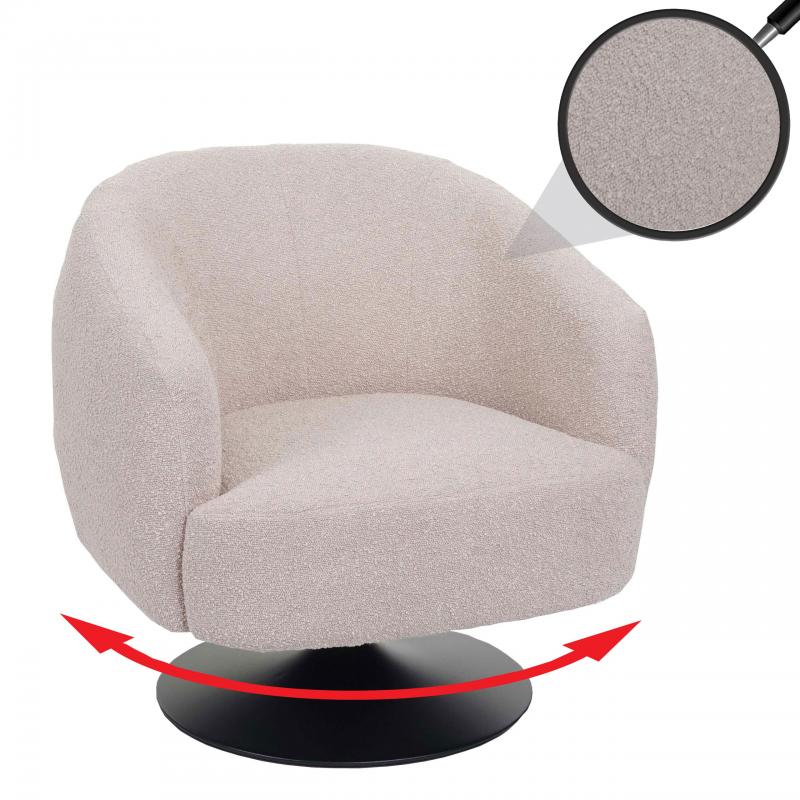 Lounge-Sessel HWC-J76, Cocktailsessel Sessel drehbar, Boucl Stoff Metall ~ creme-beige