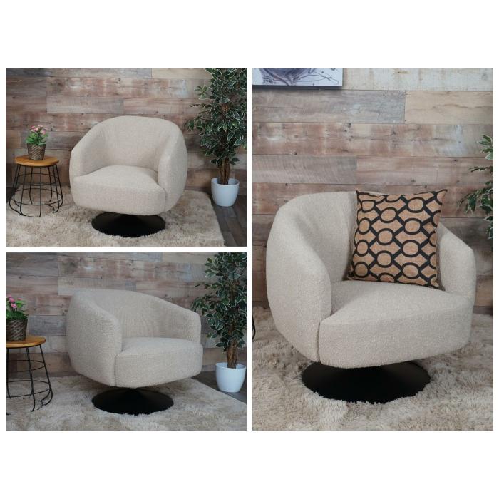 Lounge-Sessel HWC-J76, Cocktailsessel Sessel drehbar, Boucl Stoff Metall ~ creme-beige