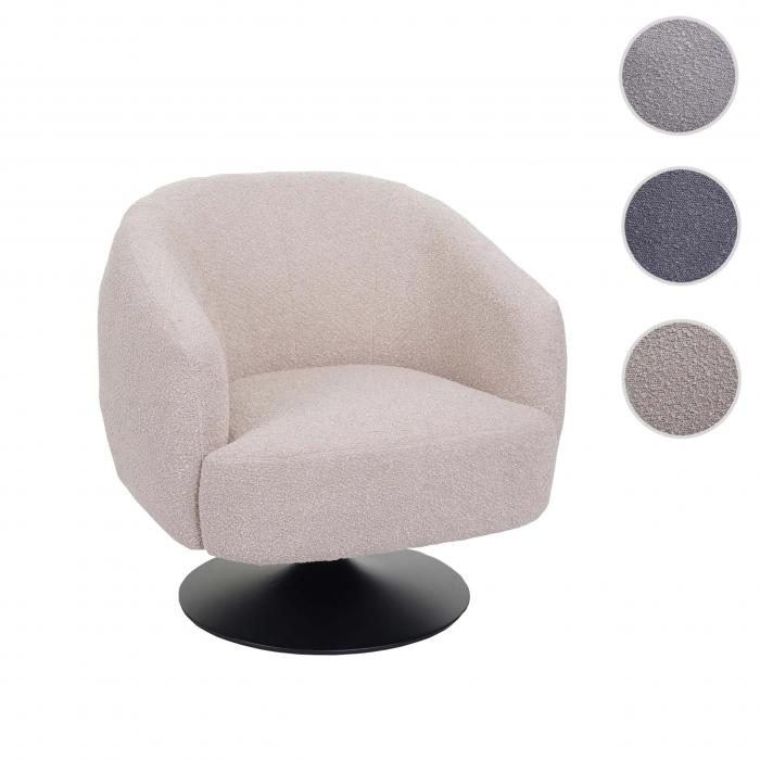 Lounge-Sessel HWC-J76, Cocktailsessel Sessel drehbar, Boucl Stoff Metall ~ creme-beige