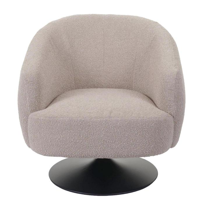 Lounge-Sessel HWC-J76, Cocktailsessel Sessel drehbar, Boucl Stoff Metall ~ creme-beige