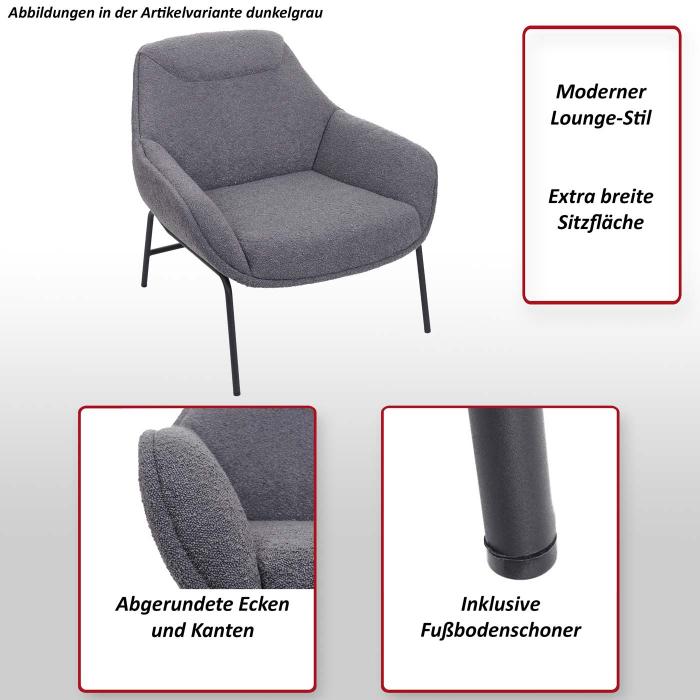 Lounge-Sessel HWC-J77, Cocktailsessel Sessel, Boucl Stoff Metall ~ hellgrau
