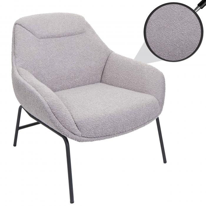 Lounge-Sessel HWC-J77, Cocktailsessel Sessel, Boucl Stoff Metall ~ hellgrau