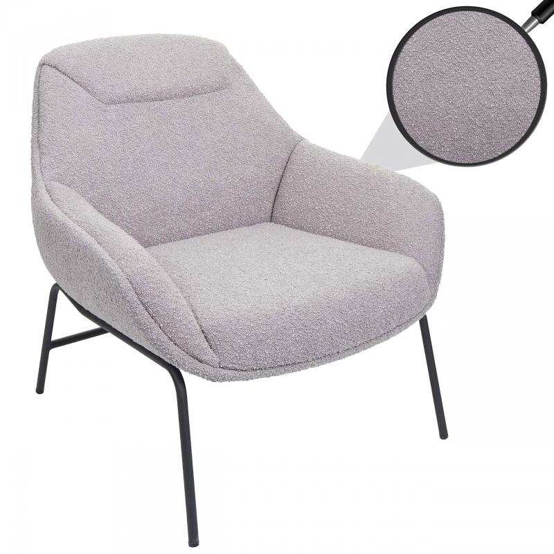 Lounge-Sessel HWC-J77, Cocktailsessel Sessel, Boucl Stoff Metall ~ hellgrau