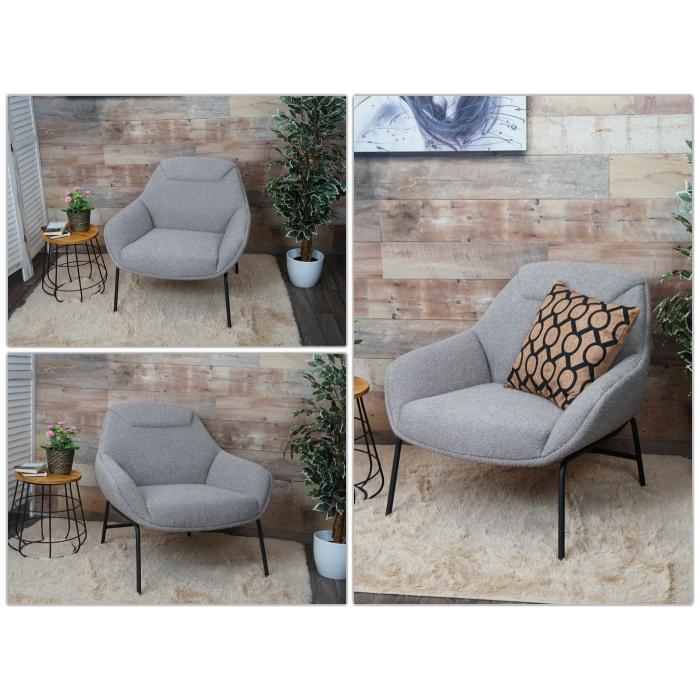 Lounge-Sessel HWC-J77, Cocktailsessel Sessel, Boucl Stoff Metall ~ hellgrau