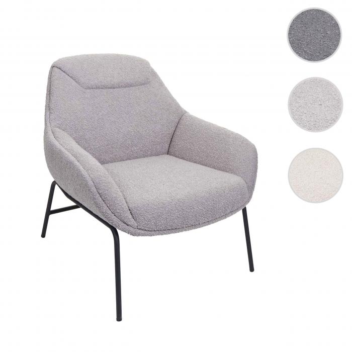 Lounge-Sessel HWC-J77, Cocktailsessel Sessel, Boucl Stoff Metall ~ hellgrau