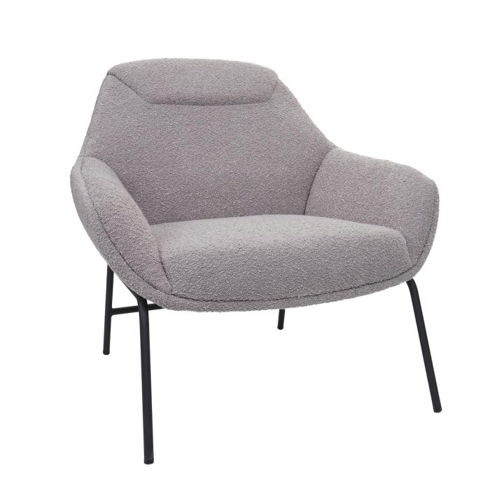 Lounge-Sessel HWC-J77, Cocktailsessel Sessel, Boucl Stoff Metall ~ hellgrau